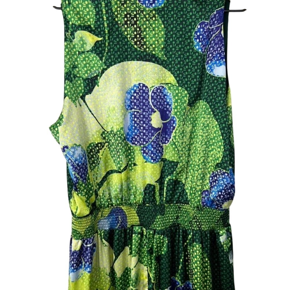 White House Black Market Green Floral Smocked Empire Waist Midi Dress 10 - Picture 8 of 8